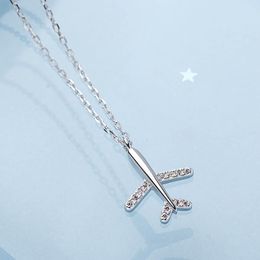 Pendant Necklaces Simple Aircraft Cubic Zirconia Sterling Silver Necklace For Women Clavicle Chain Korean JewelryPendant