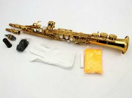 gold lacquer straight Soprano Saxophone with two necks