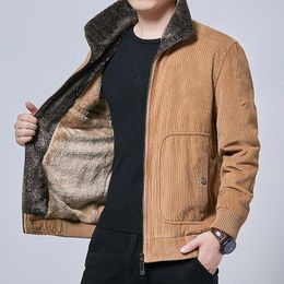 Winter corduroy lamb wool jacket mens coat casual thicken middleaged plus soft velvet zipper overcoat 201105