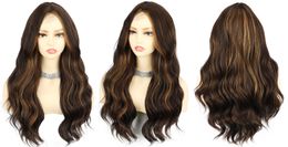 2 Color 24'' New Women's Long mix Brown Curly small Lace Party Hair Wig