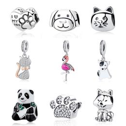 925 Sterling Silver Dangle Charm Love Dog Cat Paw Panda Turtle Pendant Bead Fit Pandora Charms Bracelet DIY Jewellery Accessories