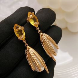 champagne jewelry UK - Gold stud wheat ear drop pearl pendant earrings new design high quality vintage women earring champagne zircon earrings Designer Jewelry