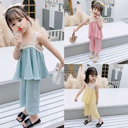 Toddler Girls Clothing Lace Vest Short Clothes For Girls Summer Girl Outfit Casual Style Childrens Clothing 210412
