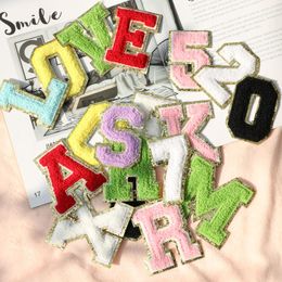 A-Z 8CM Colourful Towel Embroidered Gold Edge English Letters Cloth Stickers DIY Sewing Embroidery Badge Accessories