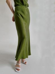 elegant fishtail skirt Australia - Skirts Women High Waist Fishtail Midi Skirt 2022 Spring Summer Fashion Ladies Green Black Elegant Drape Long Jupes