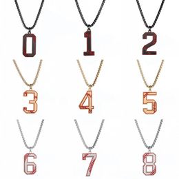Pendant Necklaces Stainless Steel Baseball Number Necklace Men Enamel Charm Box Chain Digital Sports Jewellery 0 1 2 3 4 5 6 7 8 9Pendant