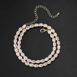 Chokers Oval Crystal Tennis Choker Necklace For Women Kpop Zirconia Gold Colour Short Chain On The Neck Dainty Jewellery Trend 2022 OHN135Choke