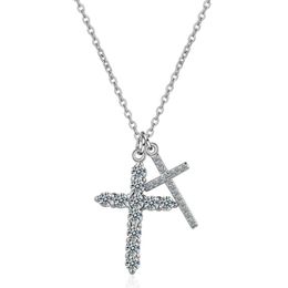 Pendant Necklaces Utimtree Trendy Cross Cubic Zirconia Pave Party Pendants For Women White/Yellow Gold Colour Clavicle Chain GiftsPendant