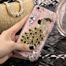 Luxury Crystal 3D Peacock Bling Glitter Diamond Clear TPU PC Cases For iPhone 13 12 11 Pro Max XR 8 Plus Samsung S21 FE S22 Ultra A13 A23 A33 A53 A12 A52 A72 A22 A32