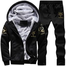 Men's Tracksuits Men's Suit Warm Solid Slim Winter Hooded Jogger Sets Velvet Light Casual Pockets Jacket Pants M-4XLMen's