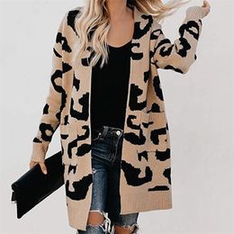 SWQZVT Autumn Winter knitted Sweater Women Fashion Casual Leopard Women Cardigan ladies Winter Clothes outwear knitwear 210204