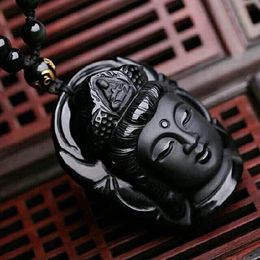 Pendant Necklaces Natural Obsidian Buddha Pendants Necklace Hand Carved Chinese Lucky Amulet Jewellery Energy Healing GiftPendant