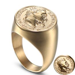 Stainless Steel Napoleon Head Sculpture Ring Gold Solid Men USA Standard Size 7/8/9/10/11/12/13/14 Three Dimensional Letter Extra large Finger Jewellery