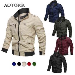 Casual Men's Bomber Jacket Autumn Winter New Arrival Solid Jackets Men Streetwear Slim Pilot Coat Male Spring Stand Collar 4XL Y220803