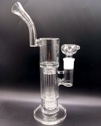 12.5 inch Clear Glass Water Bong Hookahs with Female 18 Joint with Tree Arm Tyre Double Perc