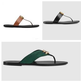 2022 designer Luxury slides Women flip flops Leather sandal Double Metal Black White Brown slippers Summer Beach Sandals