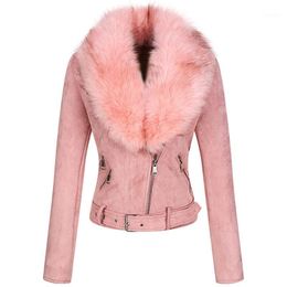 Women's Leather & Faux Giolshon 2022 Winter Women Thick Warm Suede Jacket Coat With Belt Detachable Fur Collar Jackets Outwear