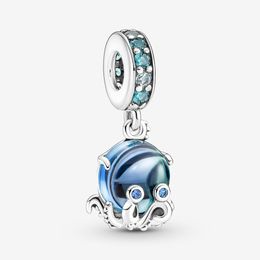 100% 925 Sterling Silver Murano Glass Cute Octopus Dangle Charms Fit Original European Charm Bracelet Fashion Women Wedding Engagement Jewellery Accessories