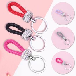 Keychains The Latest High Quality Car Keychain Cute Net Red Version Home Pendant High-end Diamond Braided Rope Buckle Accessories
