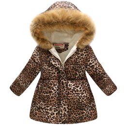 Leopard Jackets Baby Girls Winter Long Sleeve Hoodie Boys Flower Print Clothes Childrens Thick Warm Down Outfit Tops J220718