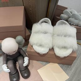 miui women fashion slippers high-quality Fashion-comfortable joker shoes real fur sandals elastic band opening way non-slip rubber sole