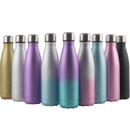 17 oz parıltılı su şişesi çift duvar yalıtılmış kola şişeleri parıltılı bardak bpa ücretsiz metal spor şişesi güzel ışıltı kaplama