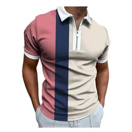 Yaz Modaya uygun 3D baskı polos tişörtler için tişörtler ince uyum fermuarlı düğme yaka tasarımcısı kısa kol gevşek gündelik polo gömlekler 3dpolo1