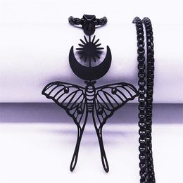 Pendant Necklaces Witchcraft Moon Sun Butterfly Stainless Steel Chain Women Black Color Animal Necklace Jewlery Collier N7044S03Pendant