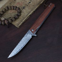 R0708 Pocket Folding Knife 76 layers VG10 Damascus Steel Blade Rosewood / Abalone shell Handle Ball Bearing Flipper Fast Open Knives