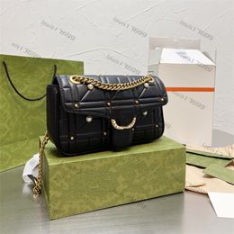 Calfskin Matelasse Pearl Marmont Woman Fashion Shoulder Bag Black Leather rivet Designer Luxury Chain Handbag Ladies Purse Wallet Crossbody 2022