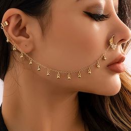 2022 Bohemia Sexy Women Clip Earrings Geometric Metal Ball Pendant Ttassel Chain Fake Nose Piercing Nose Clip Summer Jewellery