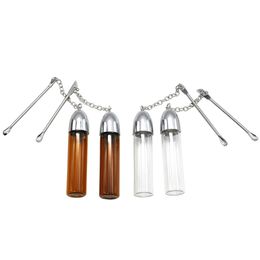Glass Snuff Pill Box Case 3 Style Smoking Accessories Clear Brown Bottle Vial 24pcs A Display With Metal Spoon Spice Bullet Rocket Snuff Snorter Cases