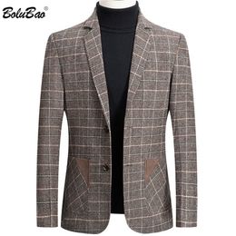 BOLUBAO Brand Men Blazer Personality Wild Men's Suit Jacket High Quality Fashion Plaid Print Slim Fit Warm Blazer Coat Male 220527