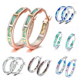 Hoop & Huggie Boho Female Blue White Fire Opal Earrings Small Round Circle For Women Silver Colour Rose Gold EarringsHoop Kirs22