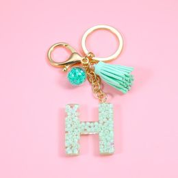 Keychains Fashion Green Bead For Keys Women Jewellery A-Z Letters Initial Acrylic Cute Handbag Pendant Keychain AccessoriesKeychains Forb22