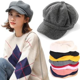 Cycling Caps & Masks Casual Girls Beret Hats Solid Colour Wool Blended Octagonal Sboy Cool Street Brim Hat Women Berets Outdoor