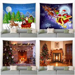 Christmas Wall Carpet Snowflake Santa Fireplace Gifts Winter Night Hanging Blanket Xmas Tree For Living Room Home Decor J220804