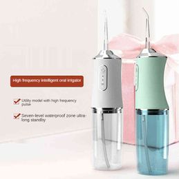 Dental Irrigator Oral Teeth Whitening Cleaner 4 Nozzles Water Flosser 220ML Tank Flossing Cordless USB 220518