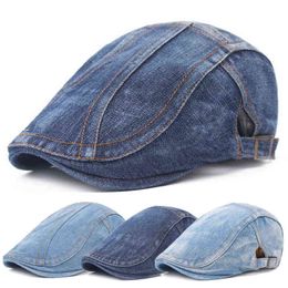 Fashion Spring Jeans Beret Hat For Men Women Casual Unisex Denim Beret Cap Newsboy Hat Sun Cabbie Flat Cap Gorras adjustable J220722