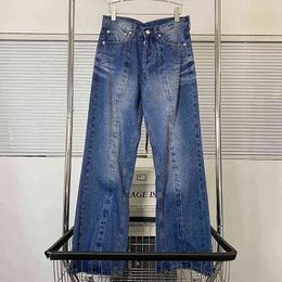 2022 Jeans lavati oversize High Street Pantaloni a zampa d'elefante pesanti lucidati di alta qualità Pantaloni casual in denim da uomo e da donna T220803