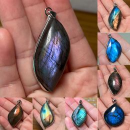 1Pcs Jewelry Gift Irregular Shape Bead Natural Stone Blue Gold Labradorite Pendant for Necklace for Men Women