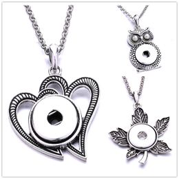 Heart Leaf Owl Snap Button necklace 18MM Ginger Snaps Buttons Charms Necklaces for women Jewellery