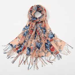 Fashion Print Floral Cotton Hijab Scarf Shawls With Tassels Women Muslims Headscarf Turban Foulard Bandana Head Wraps