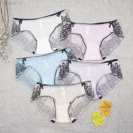 3 pcs/parties Embroidery Underwear Erotic Women Briefs Lady Lace Sexy Transparent Briefs Mesh Underpants Shorts Panty L220801