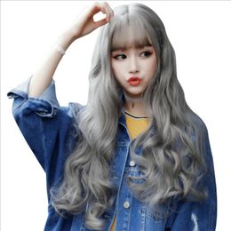 Synthetic Wig Fluffy Grey Air Long Curly Hair Women's Wig Headgear Role Play Daily Dress Full Mechanism Wig