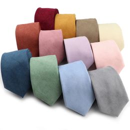 Men's Solid Colour Tie Soft Downy Suede Colourful Red Blue Grey Green 7cm Cotton Necktie For Formal Party Wedding Groom Nice Gift 220409