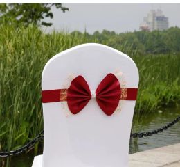 Cover de cadeira de casamento de Bowknot Sashes Elastic Spandex Bow Chair Band With Buckle for Weddings Banquet Party Decoration Acessórios Dh8717