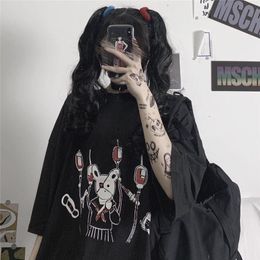 Punk Summer Loose Vintage women tshirt Ulzzang rabbit Street Harajuku cartoon Print Short Sleeve drop clothes 220602