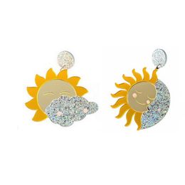 Dangle & Chandelier KUGUYS Glitter Acrylic Sun Moon Cloud Cute Good Night Drop Earrings For Girls Womens Trendy Jewellery Fashion Accessories