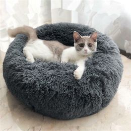Pet Dog Calming Bed Comfortable Donut Cuddler Round Dog Kennel Ultra Soft Washable Dog And Cat Cushion Bed Winter Warm Sofa 201111
